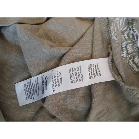 Weekends by Chicos olive green embroidered hoodie full zip 3/4 sleeve floral 8 - Picture 11 of 11